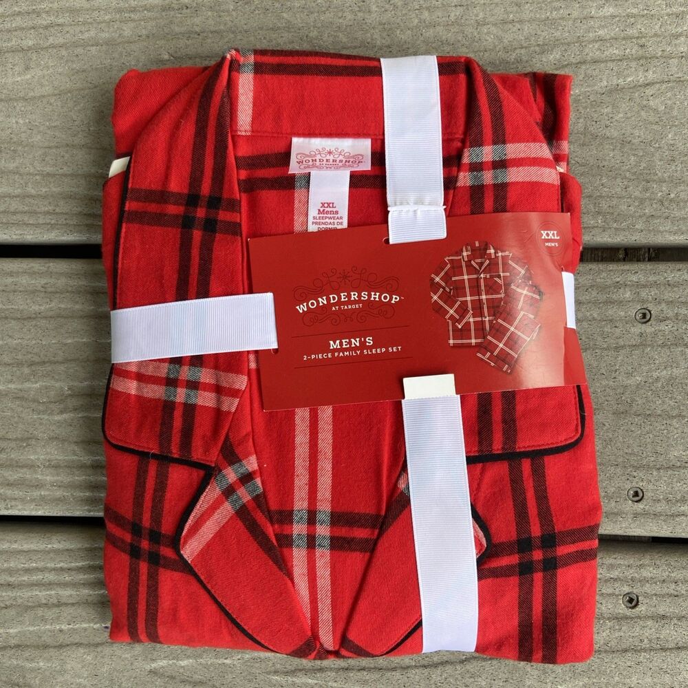 Wondershop Men’s 2 Piece Red Plaid Pajama Set XXL Pants Long Sleeve Shirt
